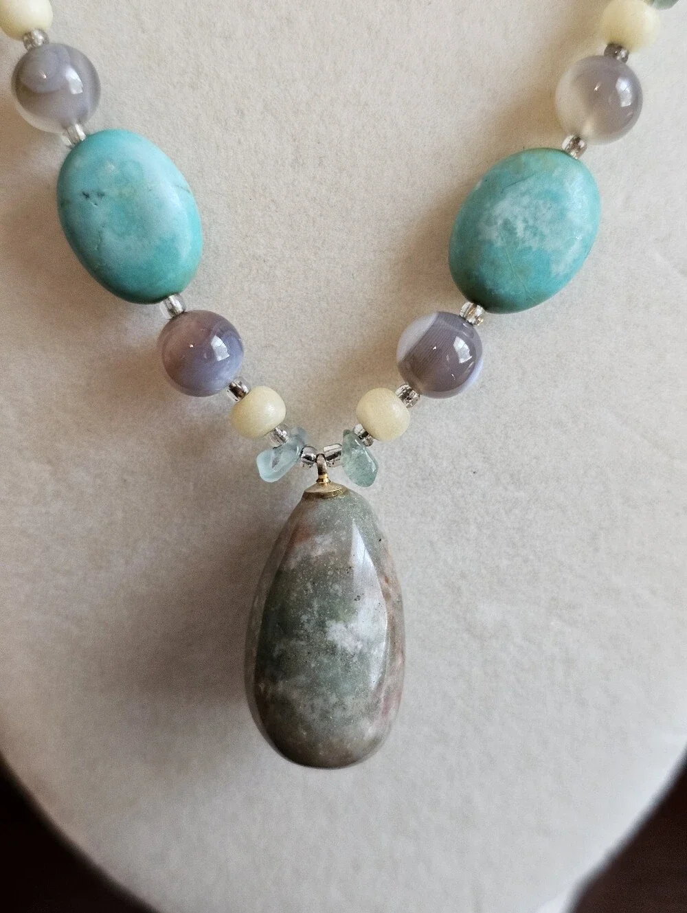 Artisan Natural Turquoise Mixed Gemstone Beaded Drop Necklace